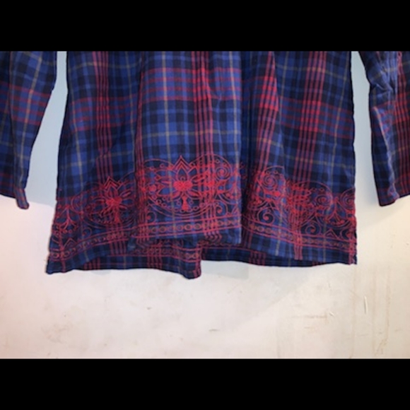 🍏 - Denim & Company sz M Pleated Embroidered Front Plaid Tunic - Picture 4 of 6